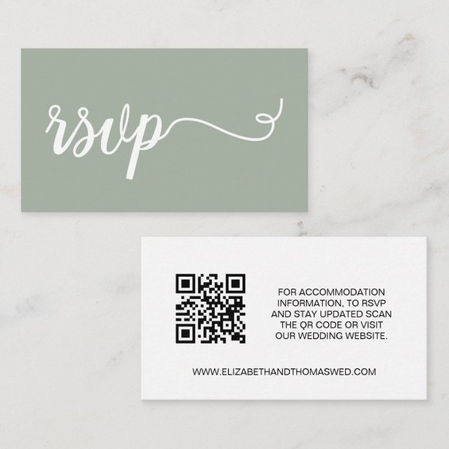 Details zum grünen Skript Hochzeitwebsite QR-Code Begleitkarte (Vorne/Hinten)