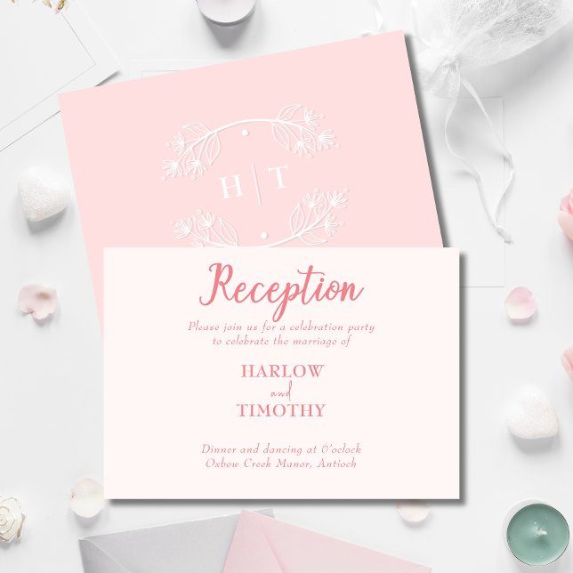 Details zum Hochzeitblütenrosa Monogramm-Empfang Begleitkarte (Wedding blush Pink Monogram Reception detail Enclosure Card)