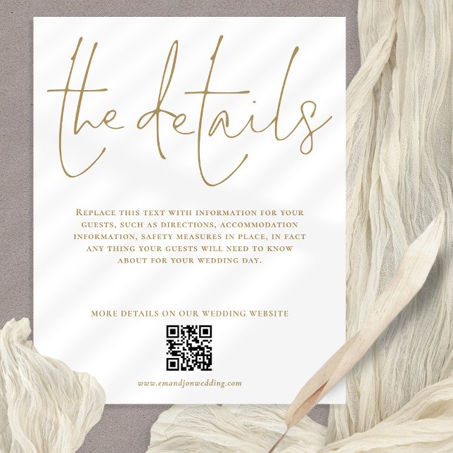 Details zum Hochzeitbudget QR Gold Script Einschli (Budget price 4.5 x 5.6" details with QR code)