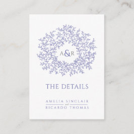 Details zum Hochzeitsdatum, monogramm, blaue weiße Begleitkarte