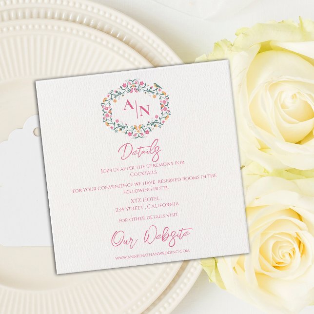 Details zum Hochzeitsgrad von Monogram Elegant Flo Begleitkarte (Monogram Elegant Floral Frame Wedding Details Enclosure Card)