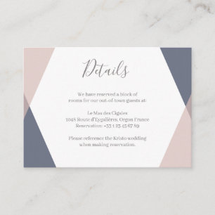 Details zum Hochzeitshotel Navy Blush Pink Geometr Begleitkarte