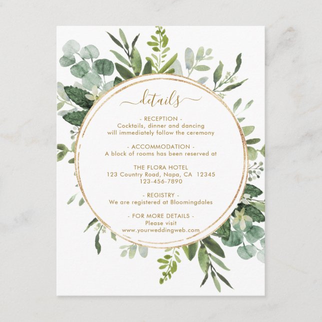 Details zum Hochzeitskalender des botanischen Gold Begleitkarte (Vorderseite)