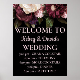Details zum Hochzeitskalender in Burgund und Rosa Poster