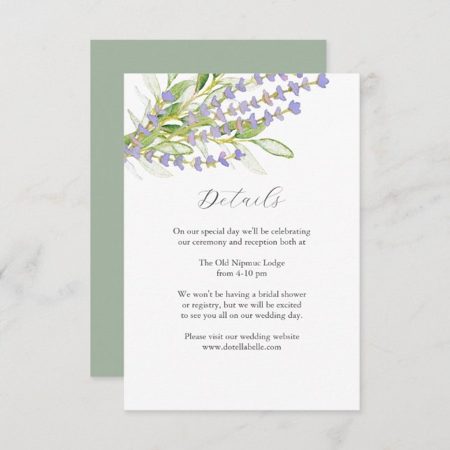 Details zum Hochzeitskartenlavender Wasserfarbenka Begleitkarte (Vorne/Hinten)