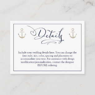 Details zum Hochzeitsschreiben der Nautical Anchor Begleitkarte