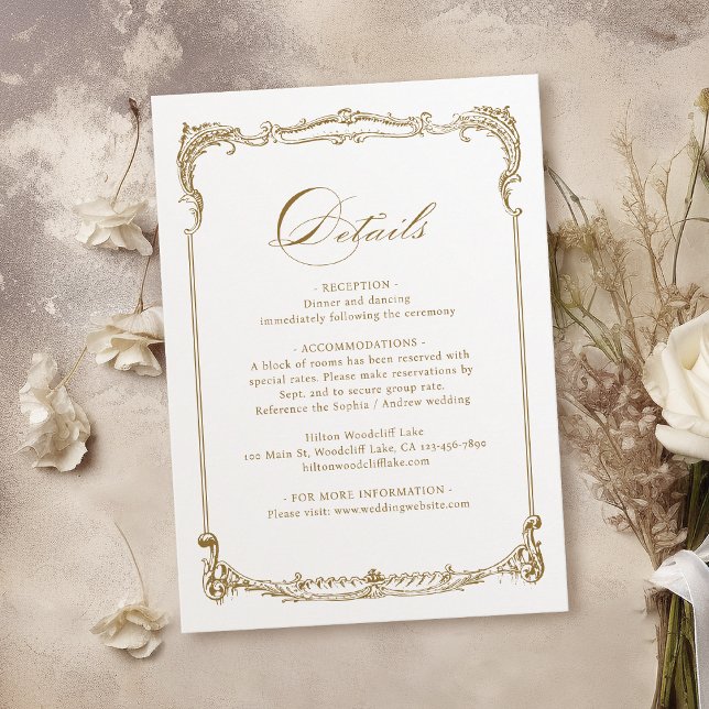 Details zum Hochzeitsschreiben im Vintagen Rahmen Begleitkarte (Gold Vintage Frame Classic Script Wedding Details Enclosure Card)