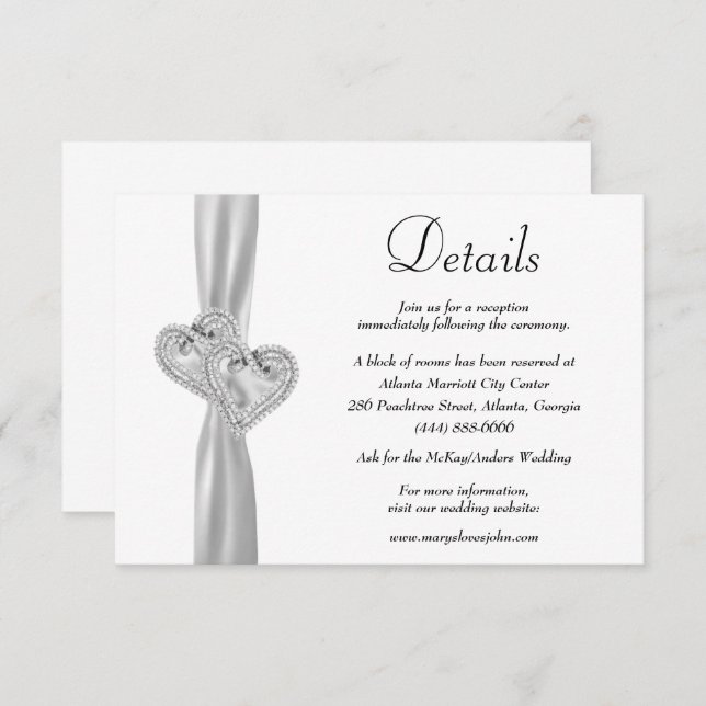 Details zum Hochzeitszettel von Diamond Hearts Whi Begleitkarte (Vorne/Hinten)