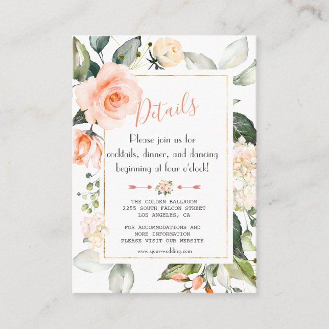 Details zum Hochzeitszitat für Korallenflorrahmen  Begleitkarte (Vorderseite)