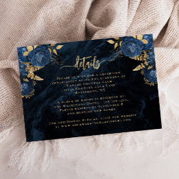 Details zum Hochzeitszitat für Navy Blue Gold Flor Begleitkarte