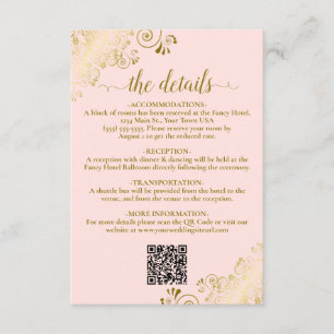 Details zum QR-Code für elegante Blush Pink & Gold Begleitkarte