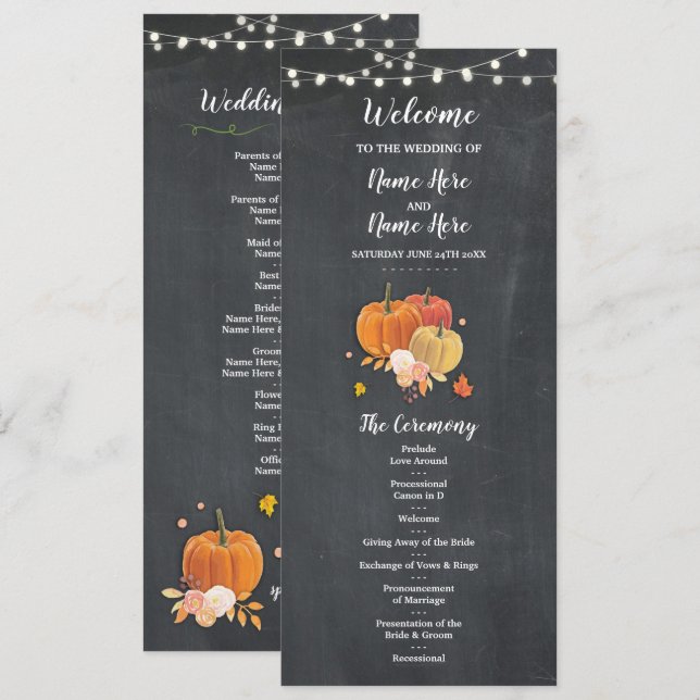 Details zum Rustic Fall Pumpkin Chalk Hochzeitspro Einladung (Vorne/Hinten)