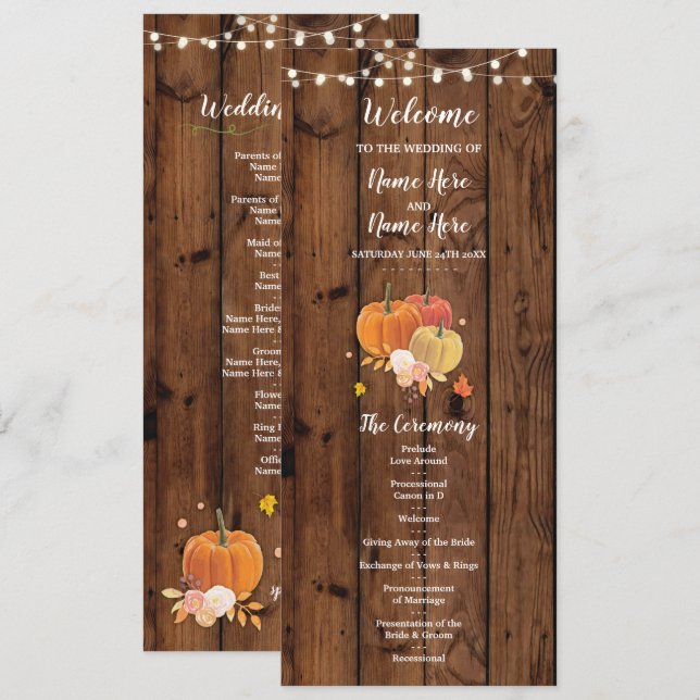 Details zum Rustic Fall Pumpkin Wood Wedding Progr Einladung (Vorne/Hinten)
