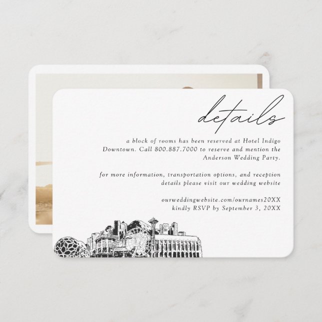Details zum Seattle Wedding Hotel Zimmerblock Begleitkarte (Vorne/Hinten)