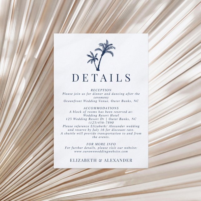 Details zum Tropical Palm Tree Navy Blue Wedding Begleitkarte (Von Creator hochgeladen)