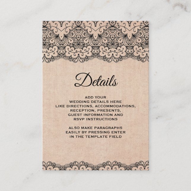 Details zum Vintagen schwarzen Rustikal Begleitkarte (Vorderseite)