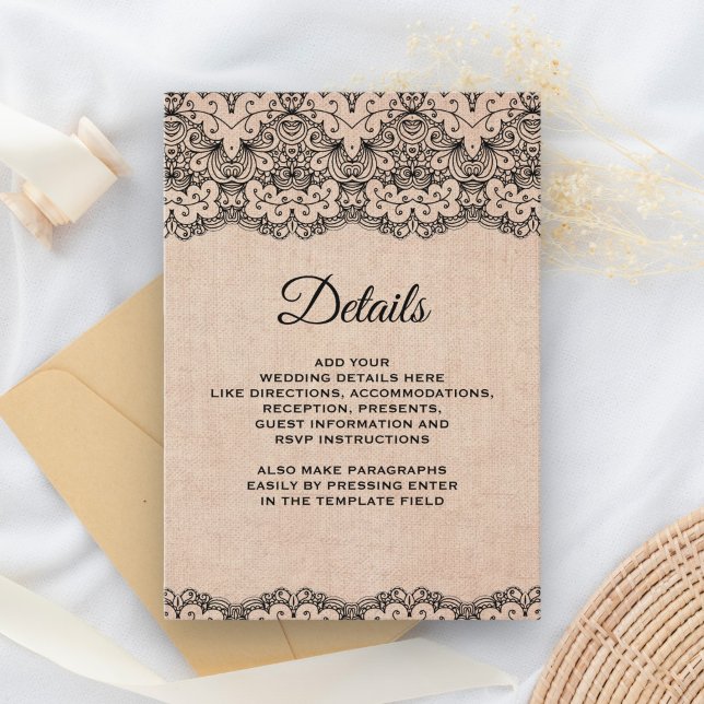 Details zum Vintagen schwarzen Rustikal Begleitkarte (Von Creator hochgeladen)