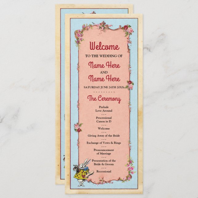 Details zum Wonderland Rabbit Floral Wedding Progr Einladung (Vorne/Hinten)