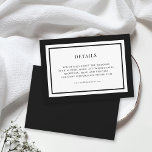 Details zur bearbeitbaren Grenzfarbensehen Begleitkarte<br><div class="desc">Diese moderne klassische Hochzeitsdetails-Karte verfügt über eine bearbeitbare Hintergrundfarbe; um sie von schwarz auf die Farbe Ihrer Wahl zu ändern, klicken Sie auf den Knopf Anpassen und ändern Sie sowohl die Vorder- als auch die Hintergrundfarbe. Personalisieren Sie es, indem Sie den Platzhalter-Text ersetzen. Für weitere Optionen, wie zum Beispiel den...</div>