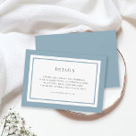 Details zur bearbeitbaren Grenzfarbensehen Begleitkarte<br><div class="desc">Diese moderne klassische Hochzeitsdetails-Karte verfügt über eine bearbeitbare Hintergrundfarbe; um sie von staubblau in die Farbe Ihrer Wahl zu ändern, klicken Sie auf den Knopf Anpassen und ändern Sie die Vorder- und Rückseite. Karo andere passende Hochzeitsartikel hier https://www.zazzle.com/collections/editable_color_classic_round_monogram_wedding_1-119000260232212352?rf=238364477188679314&tc=rc . Personalisieren Sie es, indem Sie den Platzhalter-Text ersetzen. Für weitere Optionen,...</div>