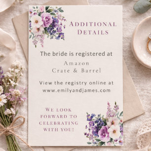 Details zur Brautparty Romantische lila Blumenmust Begleitkarte