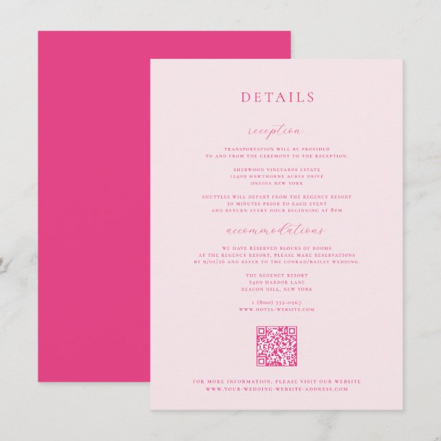 Details zur Cerise Pink Wedding Card Einladung (Vorne/Hinten)