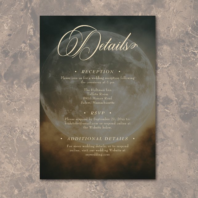 Details zur gotischen Dunkelmond-Hochzeit Begleitkarte (Gothic Dark Full Moon Arch Wedding Details Enclosure Card)
