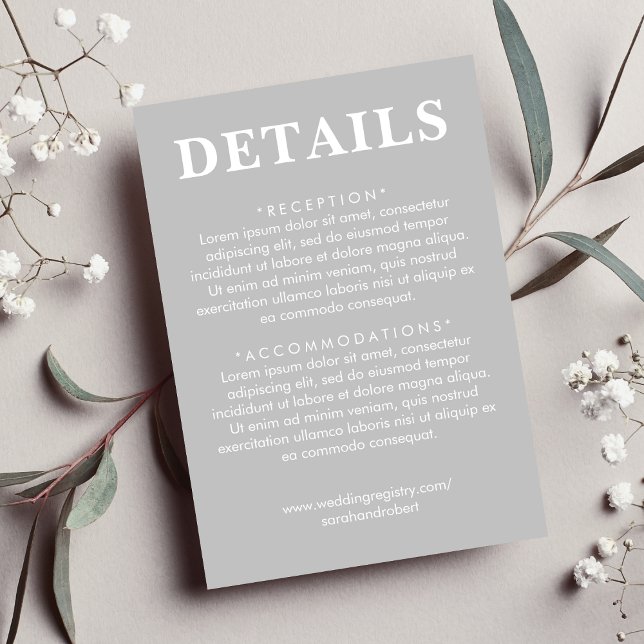 Details zur grauen und weißen Hochzeit Begleitkarte (Grey & White Wedding Details Enclosure Card)