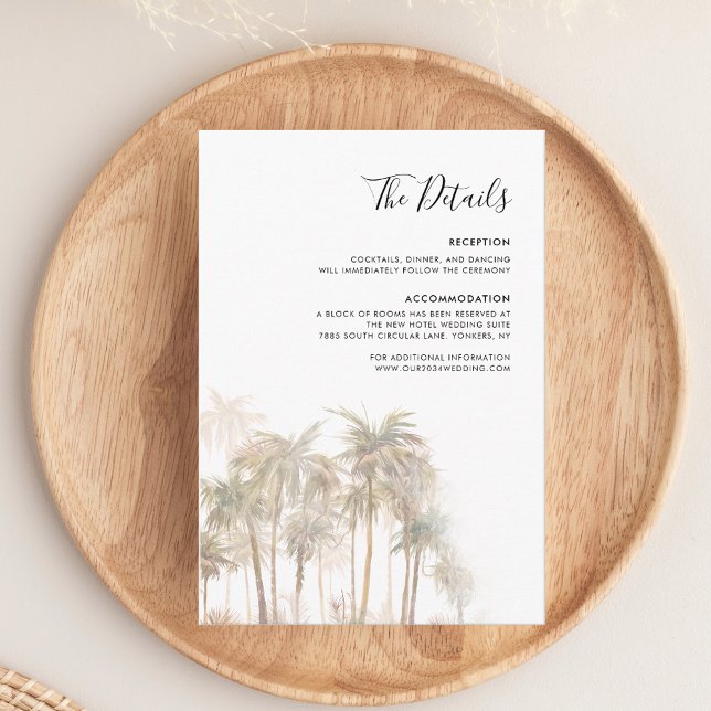 Details zur Hochzeit am Strand von Palm Tree Begleitkarte (Palm Tree Tropical Beach Wedding Details Enclosure Card)