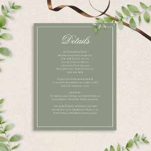 Details zur Hochzeit an der grünen und weißen Gren Begleitkarte