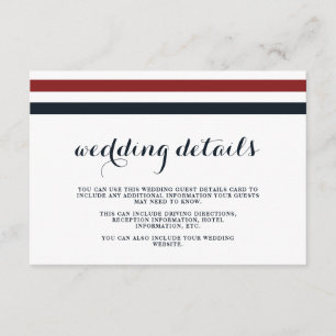 Details zur Hochzeit Blau Rot und Weiß Begleitkarte