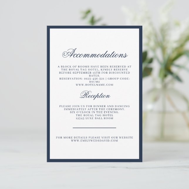 Details zur Hochzeit der klassischen Marine Begleitkarte (Stehend Vorderseite)