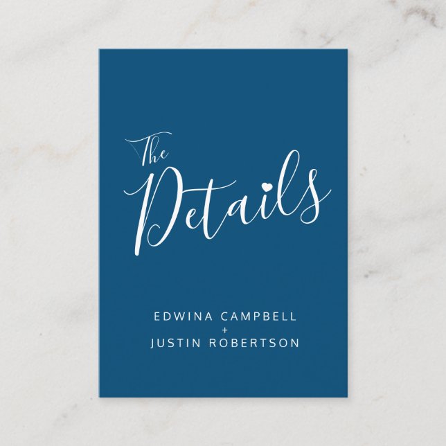 Details zur Hochzeit einfache blaue weiße Kapselka Begleitkarte (Vorderseite)