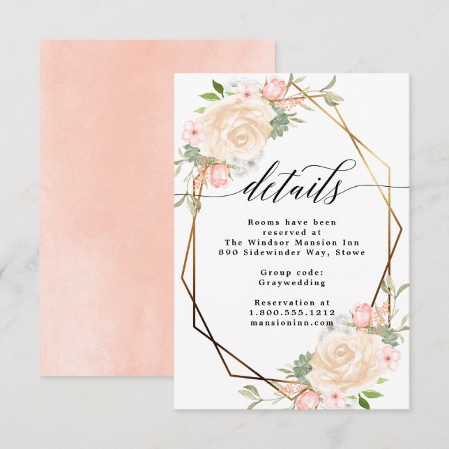 Details zur Hochzeit im geometrischen Rahmen der W Einladung (Vorne/Hinten)