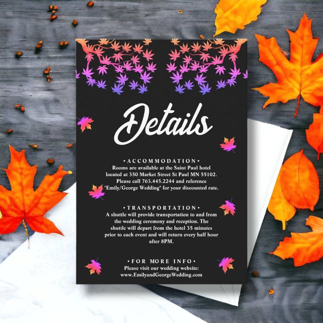Details zur Hochzeit im Herbst der Blätter Schwarz Begleitkarte (Von Creator hochgeladen)