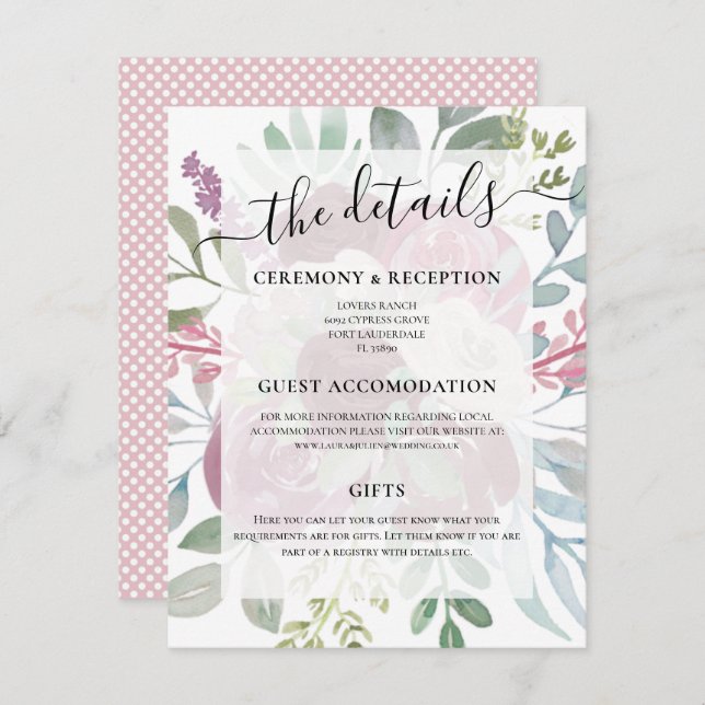 Details zur Hochzeit im Rustikalen Burgund Begleitkarte (Vorne/Hinten)