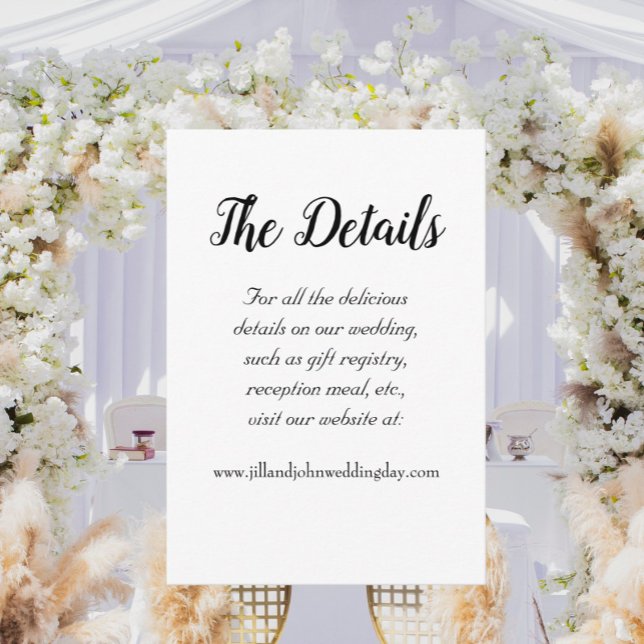 Details zur Hochzeit im weißen, einfachen Stil Begleitkarte (In Situ Wedding)