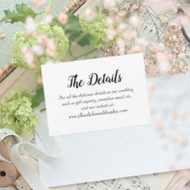 Details zur Hochzeit im weißen, einfachen Stil Begleitkarte
