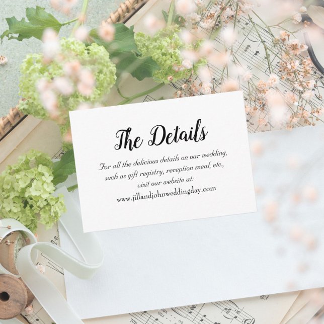 Details zur Hochzeit im weißen, einfachen Stil Begleitkarte (In Situ Wedding)