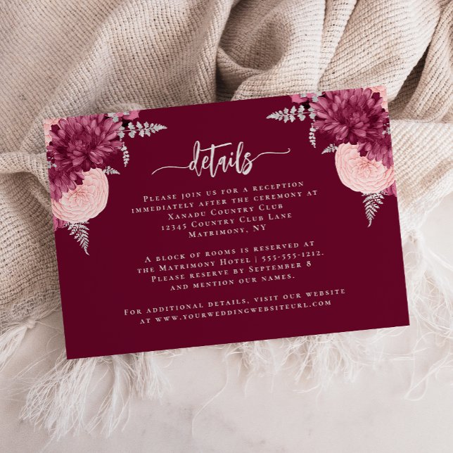 Details zur Hochzeit in Burgund Blush Silver Begleitkarte (Von Creator hochgeladen)