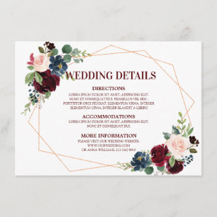 Details zur Hochzeit in Burgund Red Navy Begleitkarte