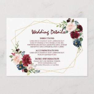 Details zur Hochzeit in Burgund Red Navy Begleitkarte