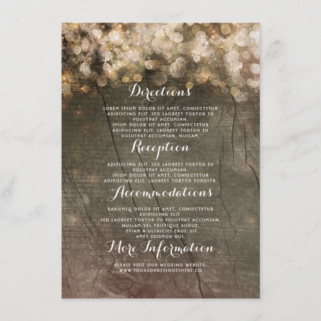 Details zur Hochzeit in Gold String Lights Begleitkarte (Vorderseite)