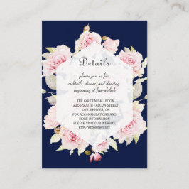 Details zur Hochzeit in rosa floraler Navy Begleitkarte