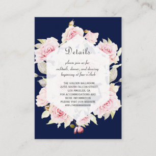 Details zur Hochzeit in rosa floraler Navy Begleitkarte