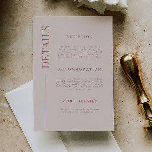 Details zur Hochzeit in Rosa mit sauberer Linie Begleitkarte