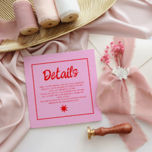 Details zur Hochzeit in Rosa und Rot Begleitkarte