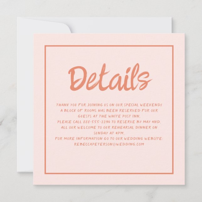 Details zur Hochzeit in Rosa und Rot Einladung (Vorderseite)