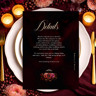 Details zur Hochzeit in Rot-Schwarz Begleitkarte