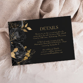 Details zur Hochzeit in Schwarz-Gold-Blütenschwarz RSVP Karte